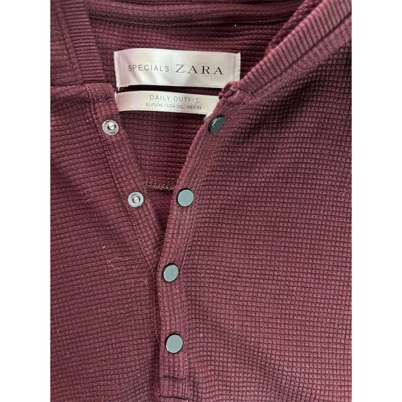 Zara Specials Men's Henley Hoodie Red 2XL Long Sleeve Casual - Picture 5 of 8